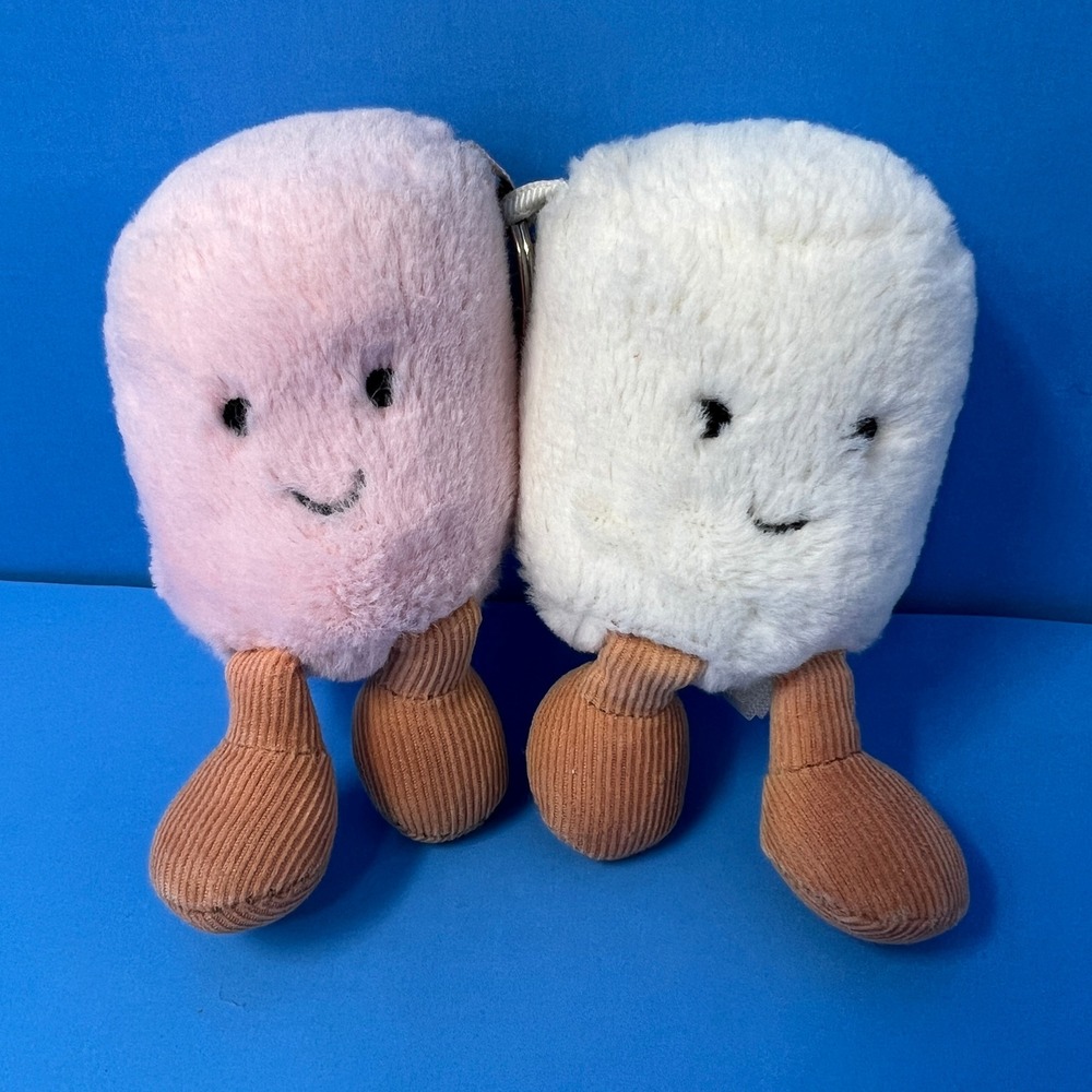 Jellycat‎ Amuseables Marshmallows Bag Charm Small Pink White Plush Keychain Pair